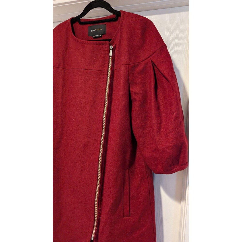 BCBGMaxazria Size Medium Maroon Wool Blend Puff Short Sleeve Jacket Driving Coat - Picture 5 of 8
